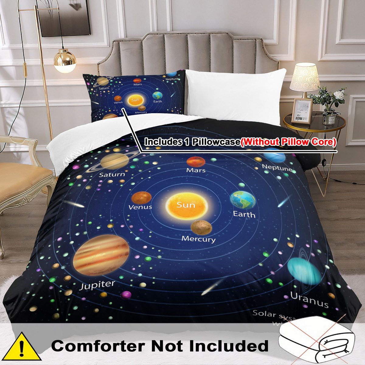 TEMU Ensemble de Housse de Couette Thème Ciel Étoilé 2/3 pièces, Housse de Couette Imprimée Galaxie, Ensemble de Literie Motif Galaxie Imprimé 2D,