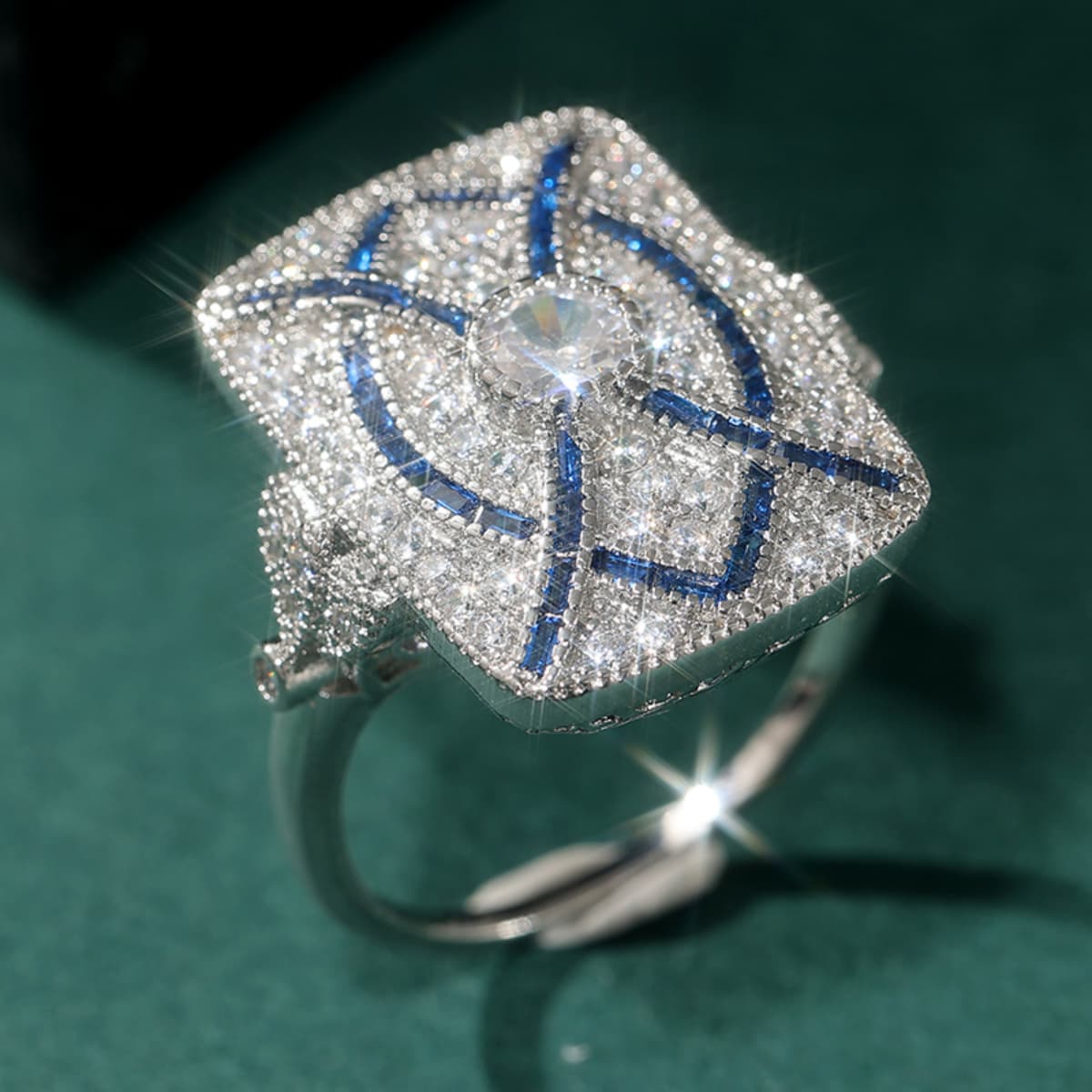 Unisex Art Geometric Blue-White Zirconia Ring