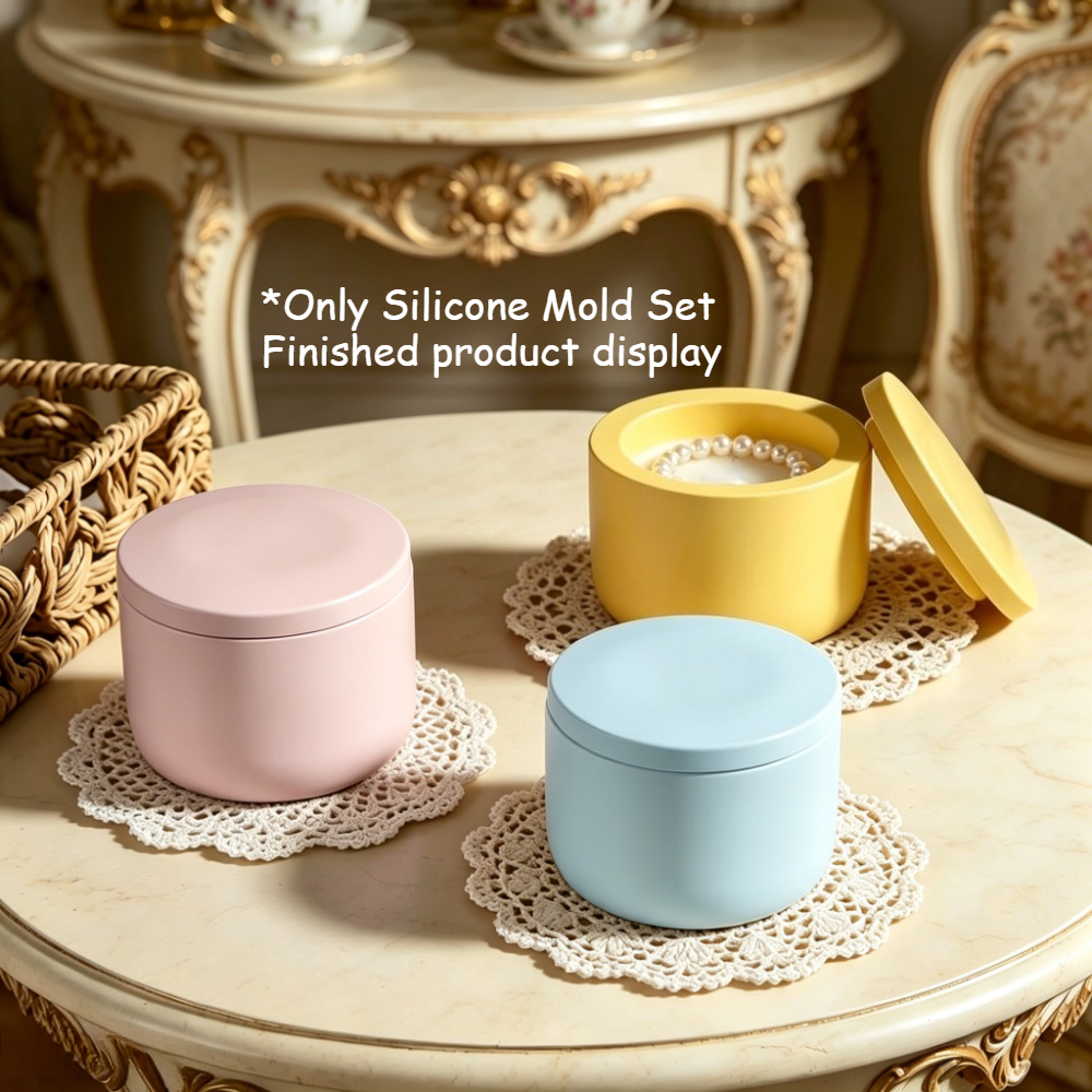 TEMU Ensemble de moules en silicone pour pots ronds couverts - Convient pour la résine, le et la fabrication de plâtre, la fabrication de bougies