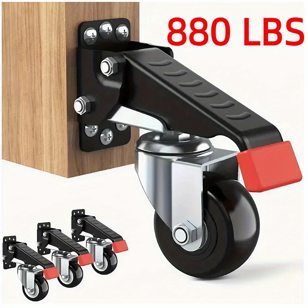 TEMU 4 Pack Heavy Duty Retractable Workbench Casters Kit With Locking Brakes - 660 Lbs Capacity, Wheels, Adjustable Height (1.8"/3.3"/4.8"/6.5") For