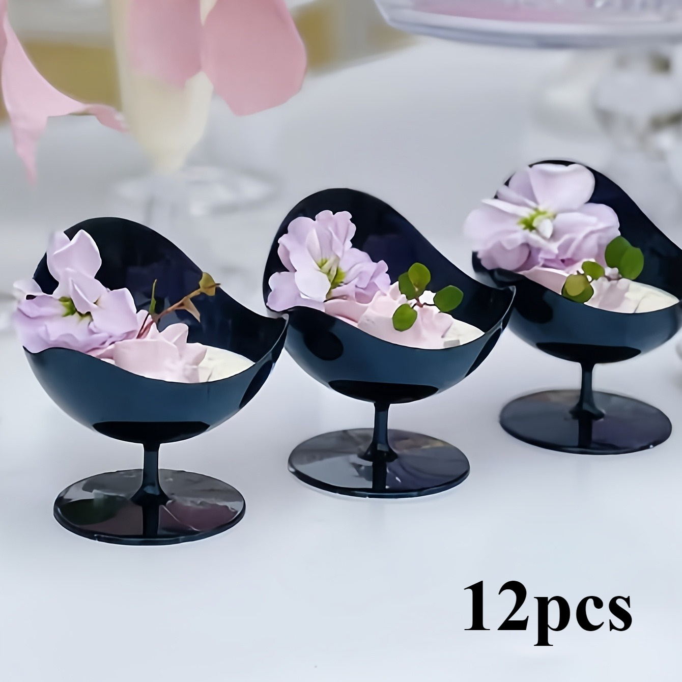 Image of 6pcs, 12pcs, Black Dessert Cups, Creative Shaped Cake Cups, Dessert Table Dessert Cups, Ice Cream Cups, Fruit Cups, Suitable For Dessert Tables, Weddings, Birthdays, Parties, Holidays