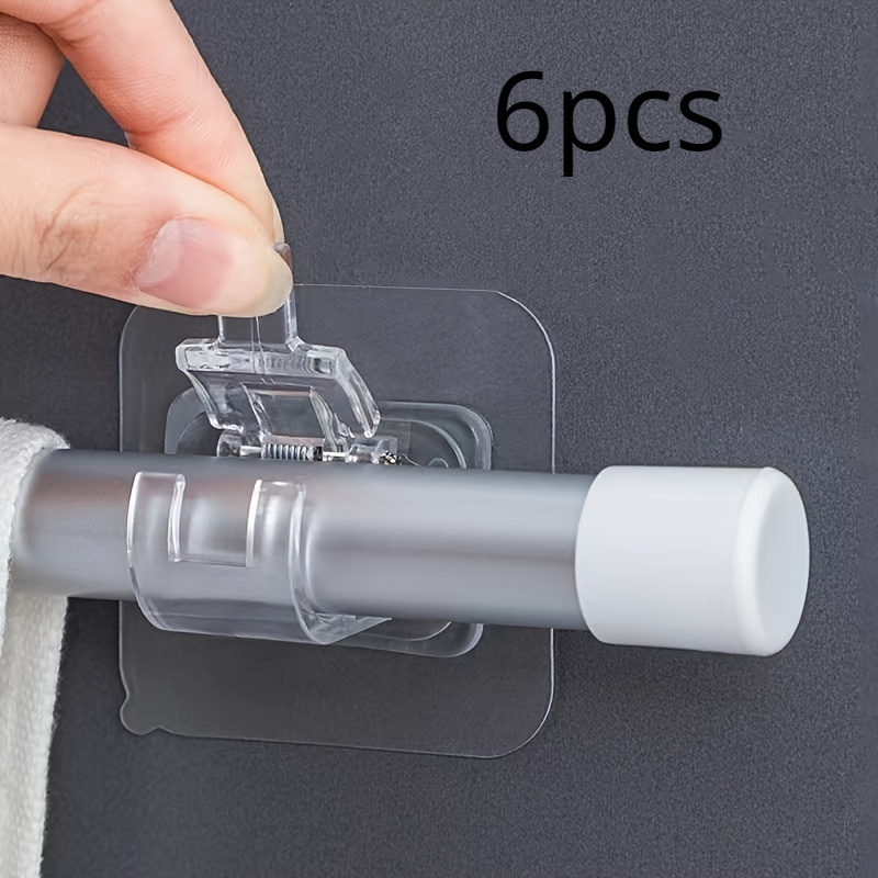 6 Strong Curtain Rod Hooks- Adjustable Telescopic Rod Holders With No-drill Adhesive Clips And Curtain Holders For And Stability