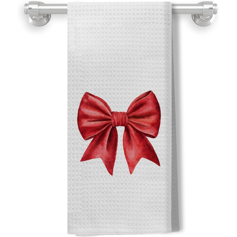 TEMU 1pc 18&times;26 Inch Christmas Kitchen And Bath Towel With Red Bow Hand Towel