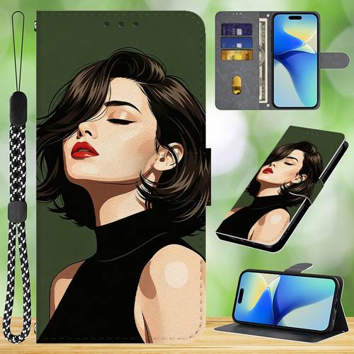 étui de téléphone : étui portefeuille avec motif de fille aux cheveux courts imprimé à plat 2d, compatible avec redmi note 10s/ 11 4g/ 11 (chine)/ 11 pro (4g/5g)/ 11e/ 11e pro/ 11 pro+ 5g (inde)/ 11s 4g/5g/ 11t 5g/ 12 4g/ 12 pro 4g/ 12r/ 13 4g/5g/ 13 pro 4g/5g/ 13 pro+ 5g/ 13r/ 14 4g (version eur)/