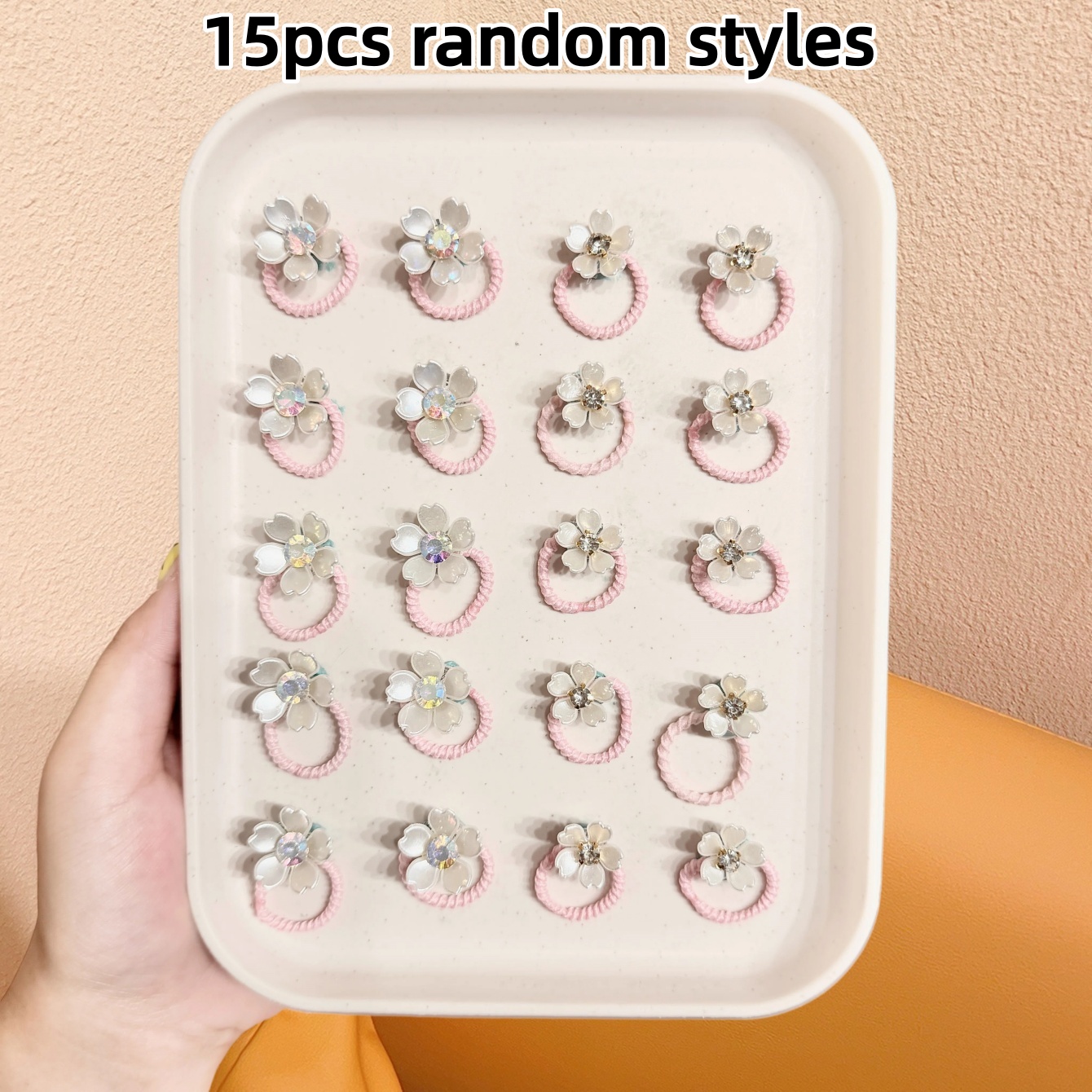 TEMU 15/25pcs Random Assorted Girls' Iridescent Rhinestone Flower High-elasticity Hair Ties, Sweet, Cute, And Versatile Hair Accessories For Daily