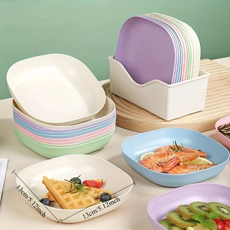 10 platos pequeños cuadrados y coloridos/10 platos cuadrados/El tamaño del plato es de 5.12 pulgadas/Plato portátil para alimentos/Plato para huesos hondo/Plato para fruta/Muy adecuado para snacks y desayuno/Plástico duradero -/Herramienta de cocina imprescindible