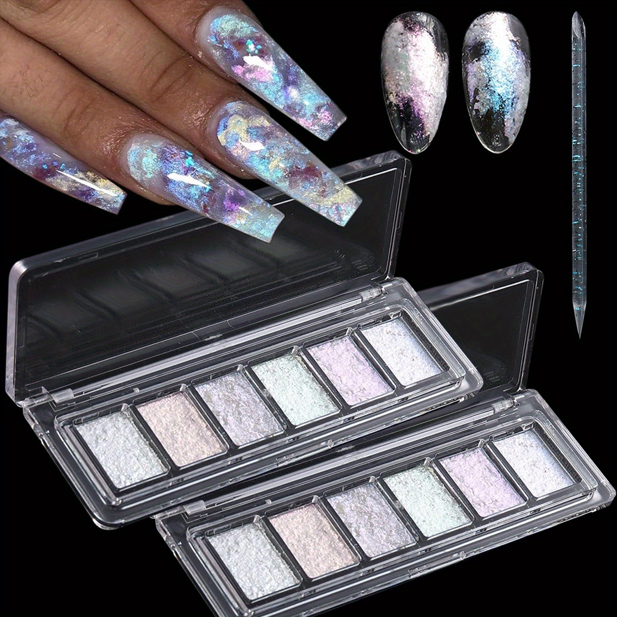 

12-color Aurora Nail Powder Set - Iridescent Glitter & Holographic Flakes, Magic For Stunning , No-scented, Diy Nail Art Decorations