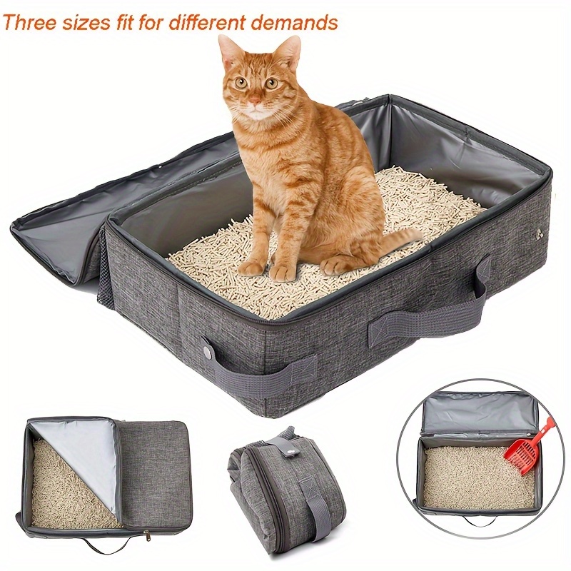 A Large Portable Foldable Cat Litter Box, Featuring A Peva Lining For , Suitable For And Outdoors, Made Of Durable Oxford Cloth, In A Rectangular Shape For Pets