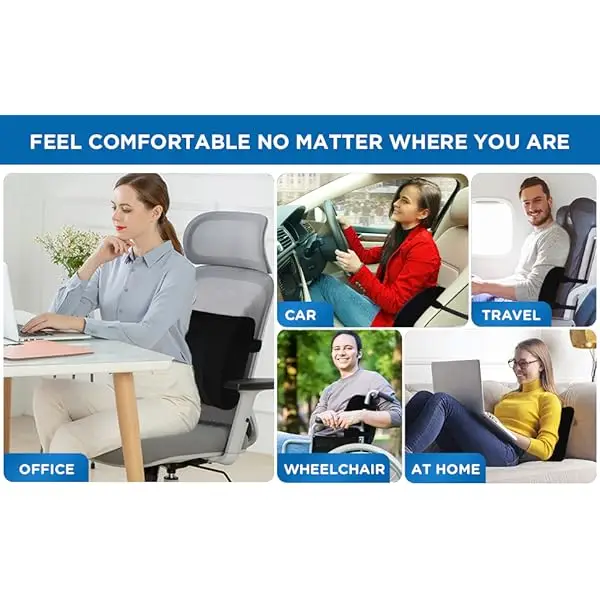 ergonomic lumbar support pillow for office chair & car back support - cushion with adjustable straps, lower back relief, black, hand wash only, ideal for gaming & desk chairs, backrest pillow, comfortable seating, contoured design, durable construction Product details 7