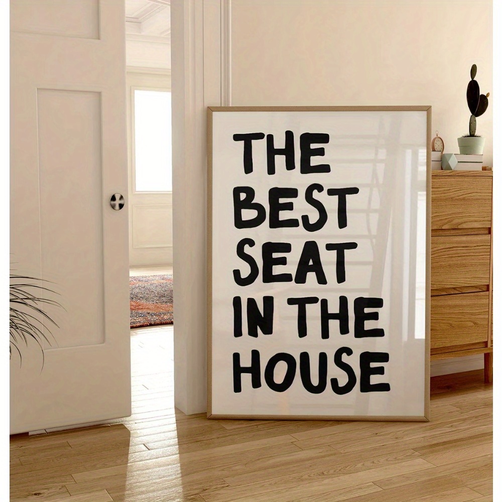 Image of 1pc "best Seat In The House" Funny Bathroom Wall Art Poster - Toilet Quote Print, Horizontal Unframed Aesthetic Decor Suitable For Housewarming Gift, Bathroom Decoration & Toilet Humor Print