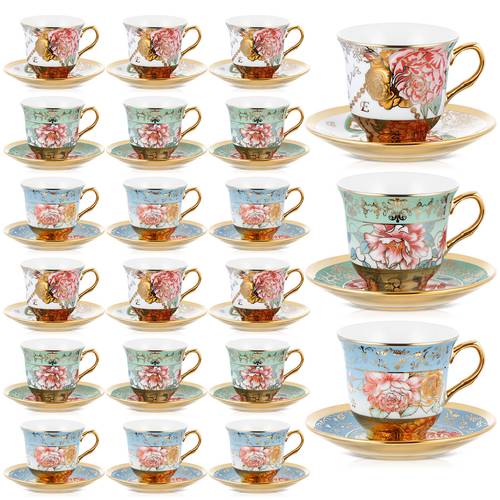 18pcs tea cup and saucer set tea party decorations floral porcelain 5 4 oz british gift for women birthday party church and mothers day