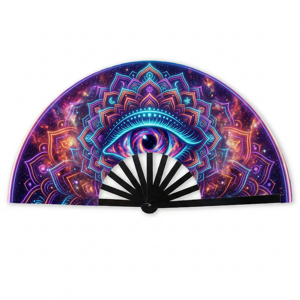 TEMU 1pc Psychedelic Handheld Fan - Eye Galaxy Geometric Neon, Portable Cooling Fan Suitable For Daily Use, Outdoor, Office - Elegant Decorative