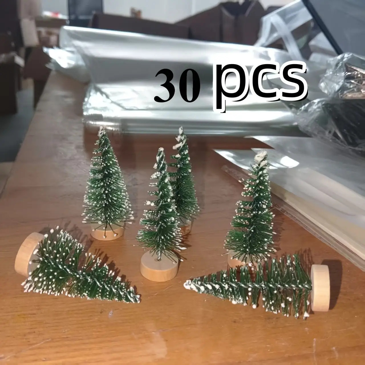Image of 30 Trees- Artificial Plastic Trees With Wooden Base, And Design, Used Holiday Decoration, Parties, Home, Desktop Crafts(no Electricity Required), Ornaments, Christmas Decor, Halloween Decor
