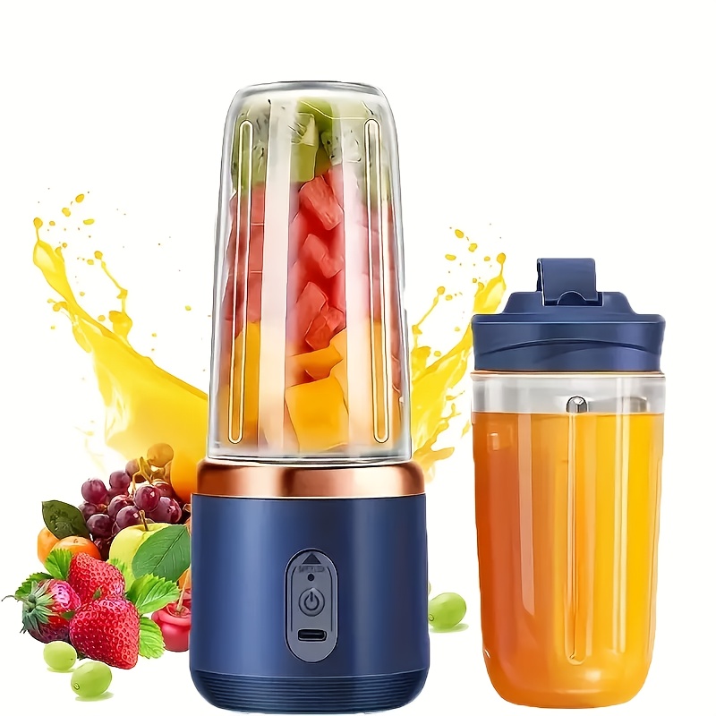   6 blade 2 in 1 portable electric juicer and blender usb rechargeable juicer with 2pcs cups sports lid shaker juice cup wireless multifunctional portable juicer making smooth juices fruit mixer beverage maker