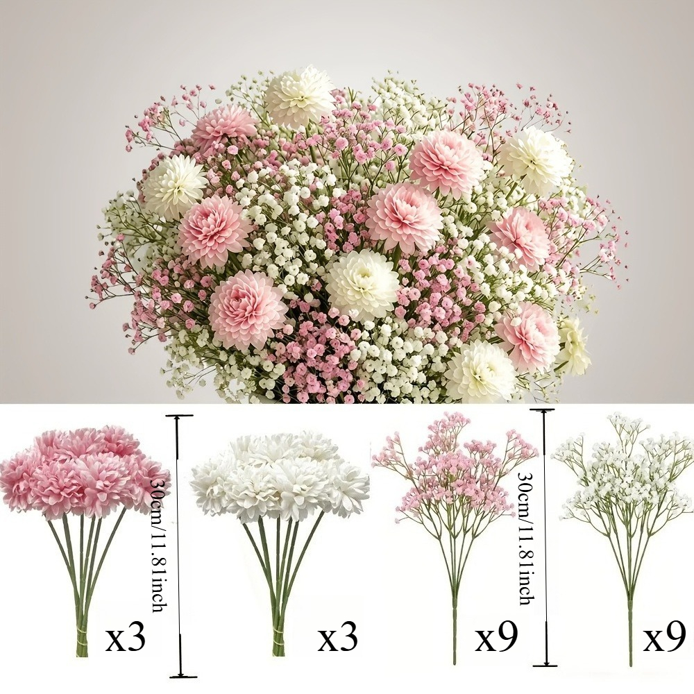 TEMU 24pcs Simulation Low- Pink | Floral Arrangement - Suitable For Indoor Home Decor, Perfect For Weddings, Handmade Crafts, Spring/summer Themes,