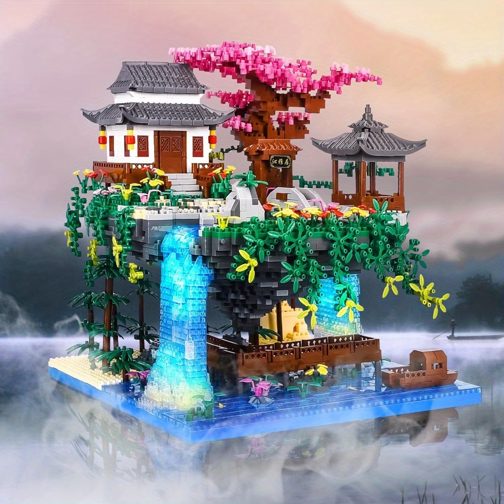 3320 blocks A creative   island of flowers, plants, cherry trees, colourful Peach   Pool Building Block Set   Perfect Gift