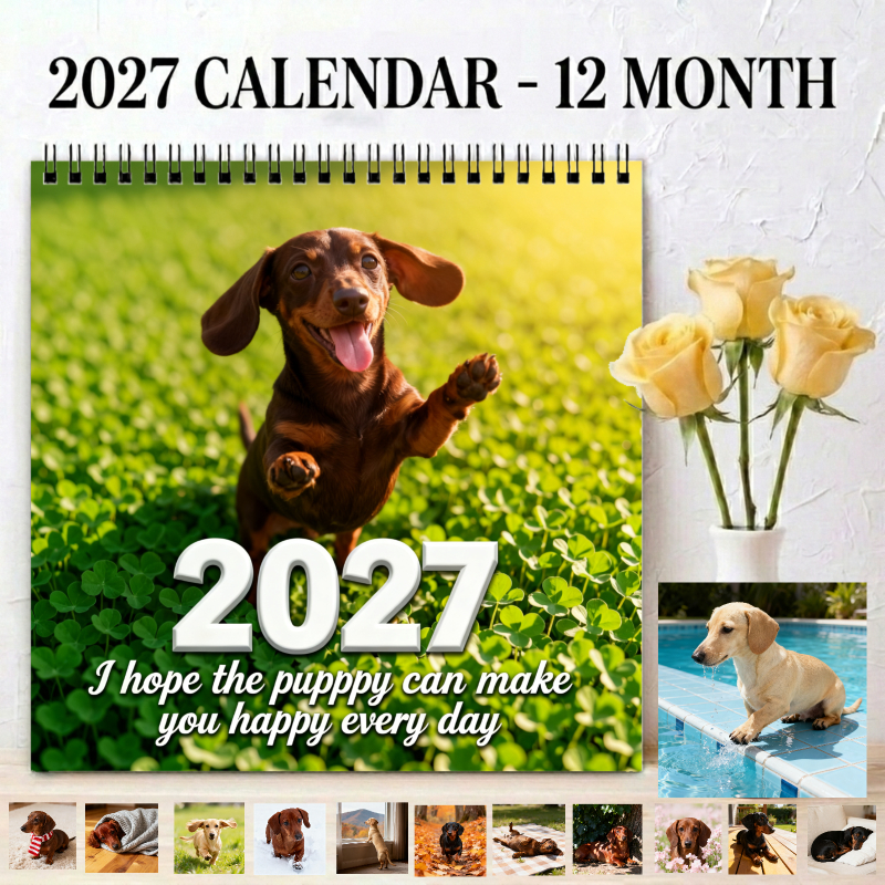 TEMU Calendrier 2027 Teckel avec Photos Mensuelles de Teckels - Calendrier Mural de Chiot Adapté et , à Accrocher de à Décembre avec Pages Datées,