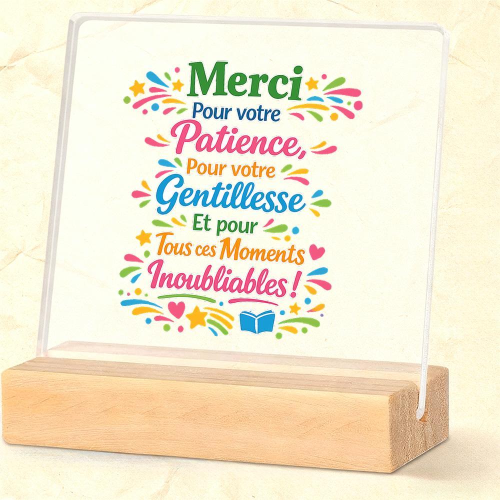 TEMU Plaque plate 2D "" en français, convient aux apprenants de la langue française, aux collègues et cadeau - Présentoir en acrylique transparent