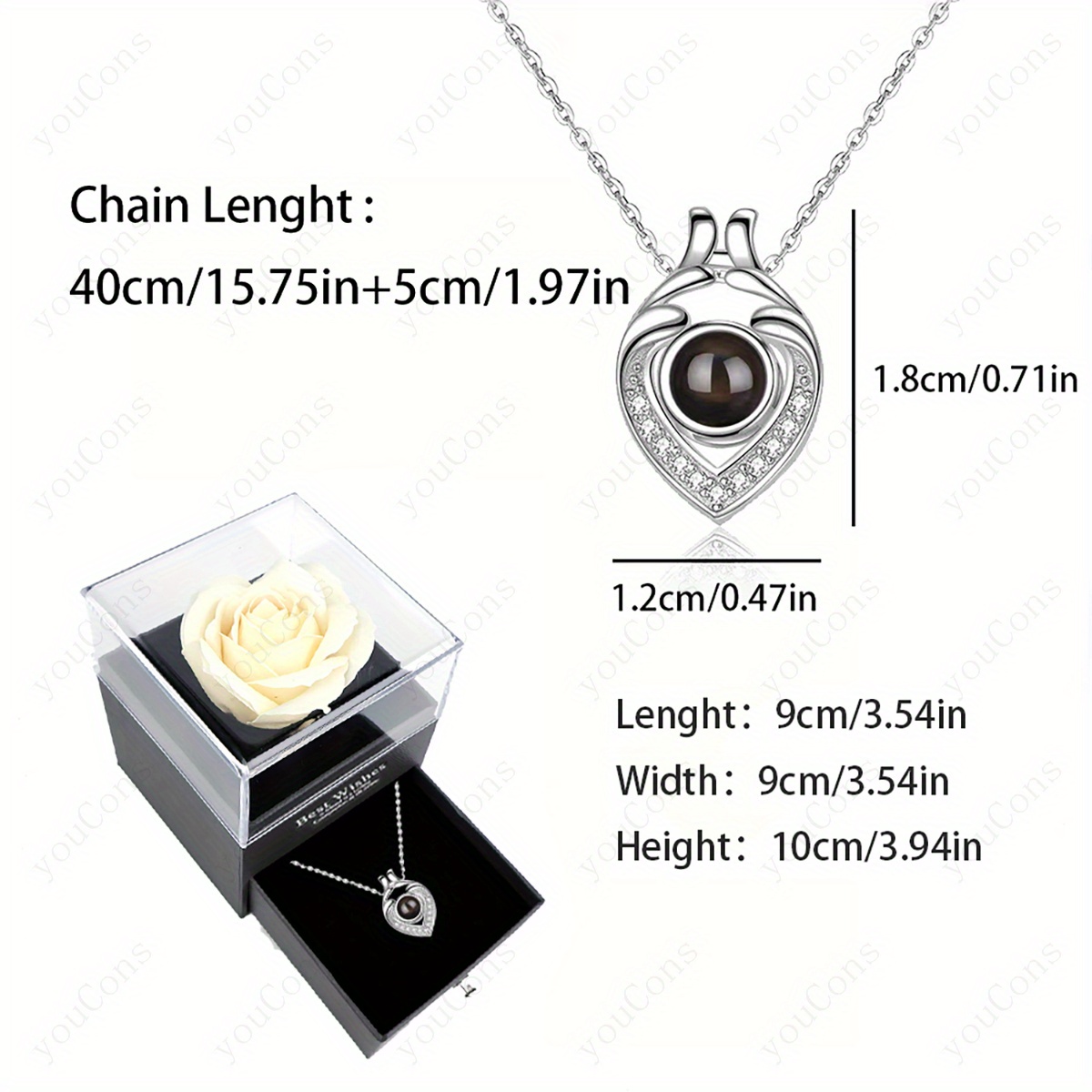 Women's "I Love You" in 100 Languages Projection Pendant Necklace