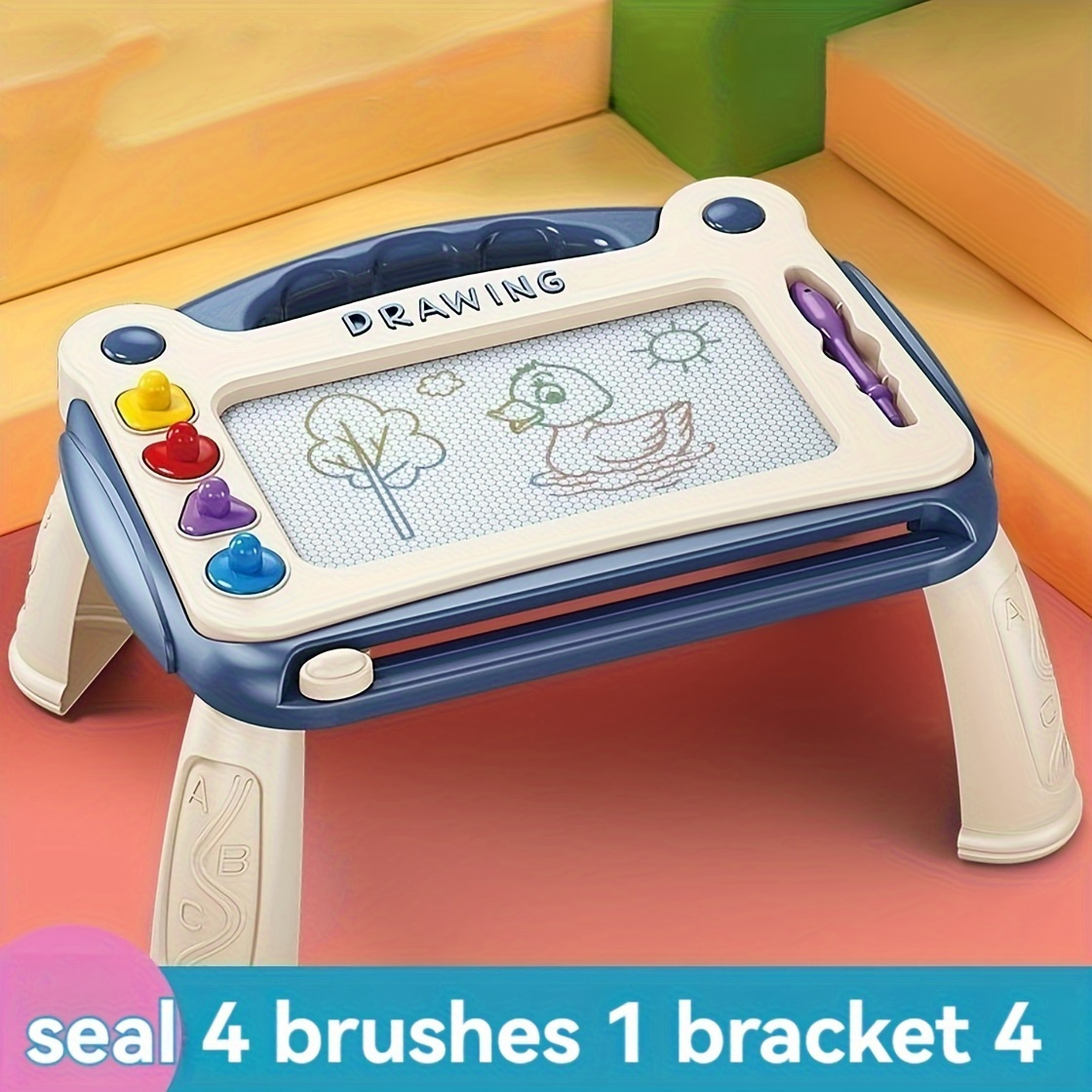 childrens drawing board sketching doodle board toy intelligence learning toy birthday gift for boys and girls christmas and halloween gift 4 stamps 1 pencil 4 stands details 0