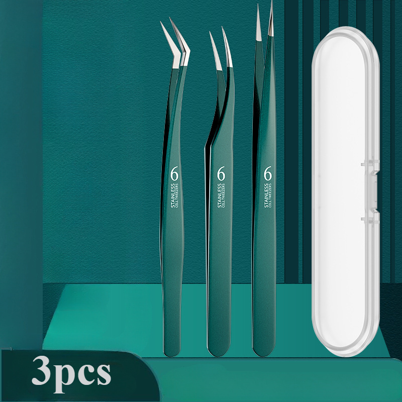 Image of Set Of 3 High-precision Eyelash Extension Tools - No Power Or Batteries Required, Low Allergenic - Includes Grafting Tweezers, Clamp, And Dolphin Clamp For Eyelash Extension Applications