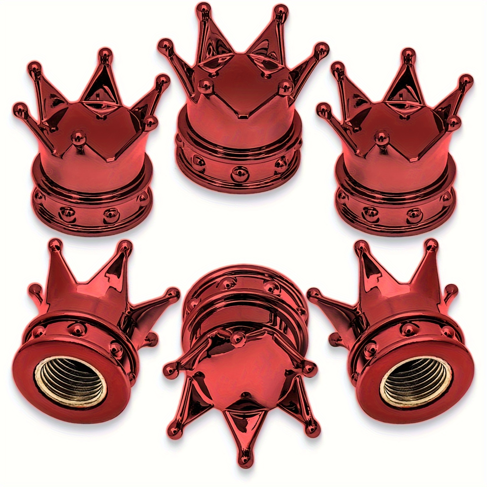TEMU Crown 5pcs Plastic Tire Valve Stem Caps, Motorcycle And Car Wheel Dust Covers, Fashionable Blister Pack Accessories