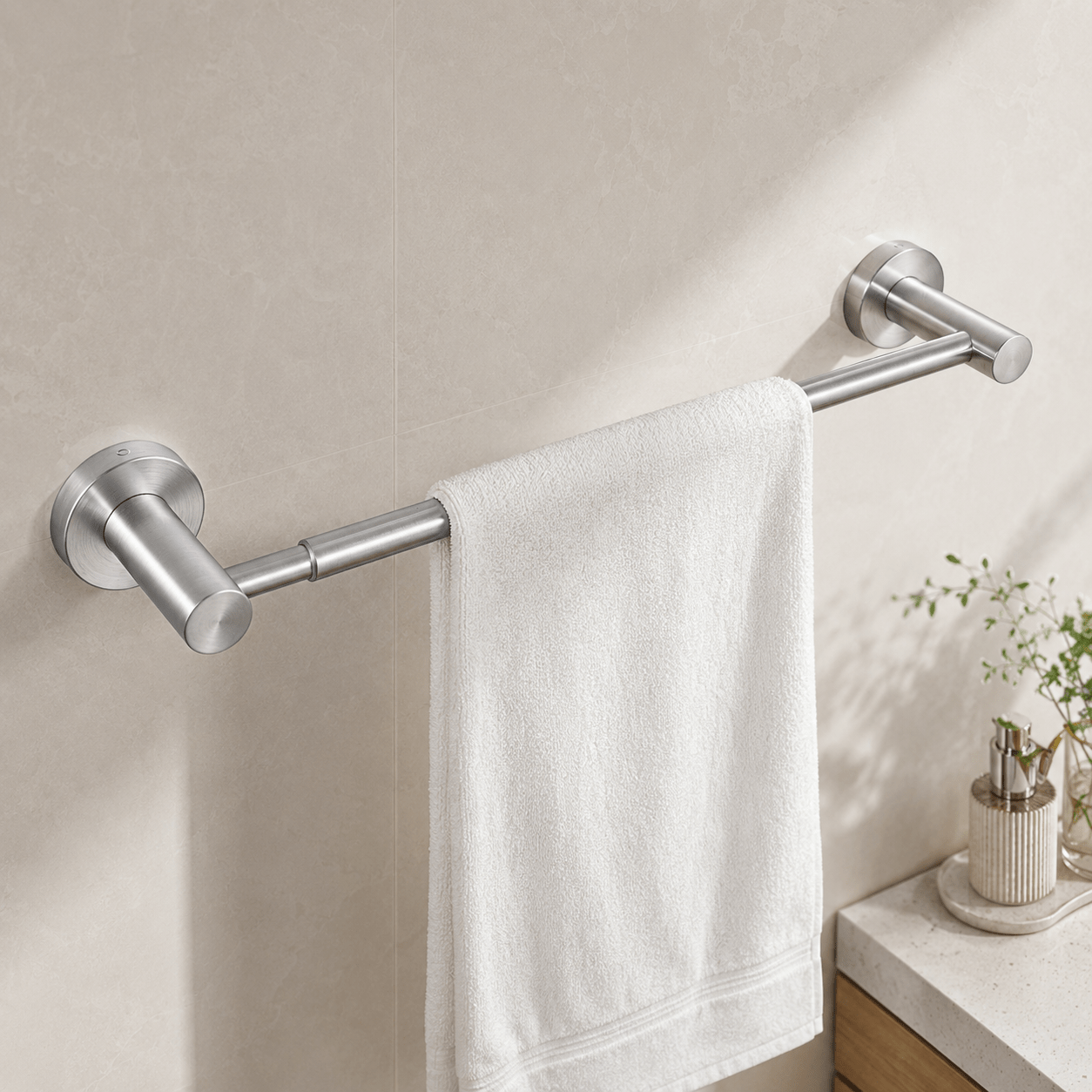 TEMU 1 barre de serviette télescopique réglable, support de serviette mural en acier inoxydable brossé, support de serviette extensible à monter avec