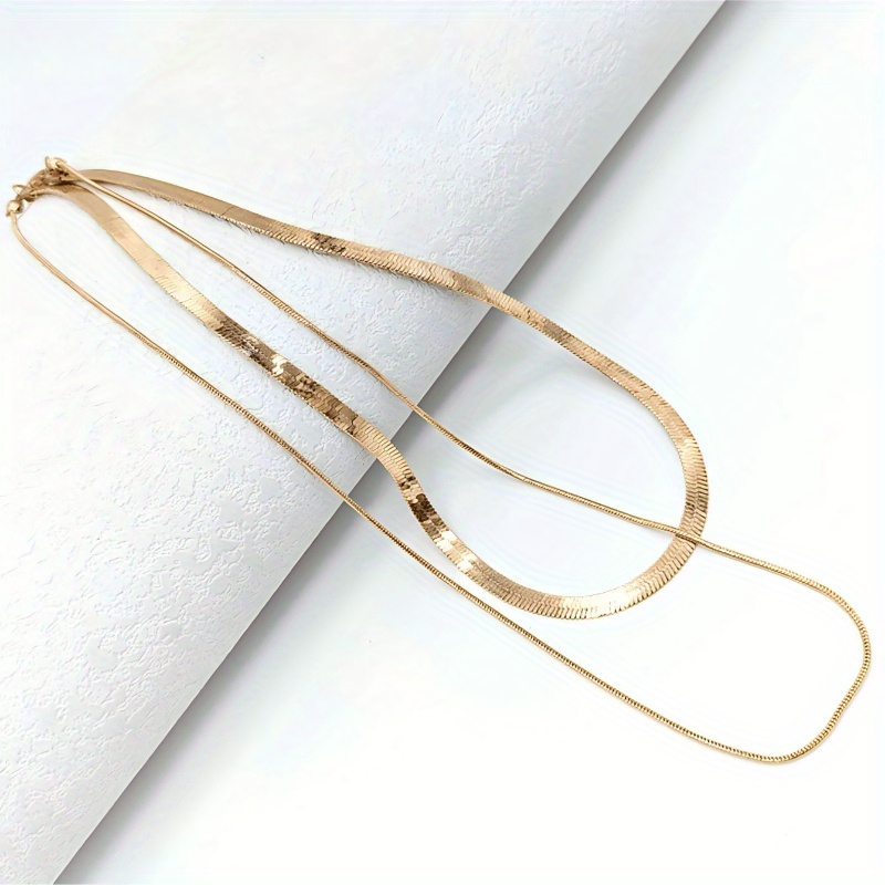 2pcs Snake Chain Herringbone Necklace Golden Women's Necklace