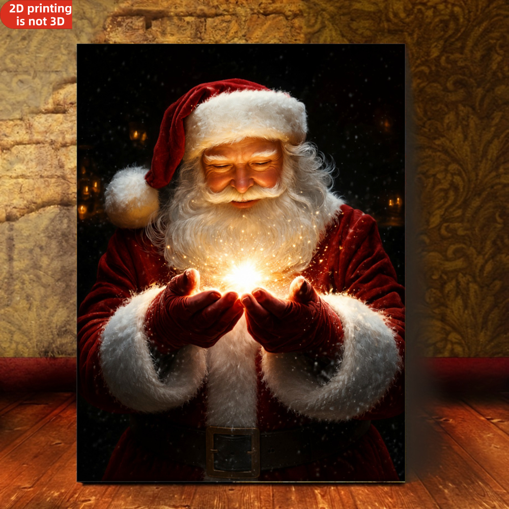 TEMU Art Mural sur Toile Encadrée Père Noël Lumineux 2D Plat, 1 pièce avec Lumière Magique - Réaliste, Convient pour Salon, Chambre et Décoration de