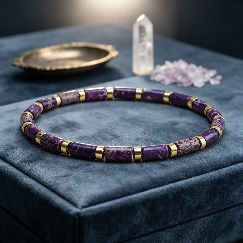 Natural Purple Imperial Stone Barrel Bead Bracelet, Versatile Gift