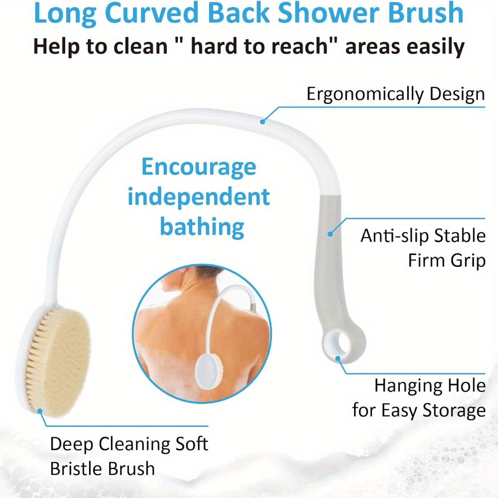 2pcs shower long handle brush u shaped back wiper back sanding brush bathroom tool accessories soft bristle shower brush suitable for use during showering Product details 3