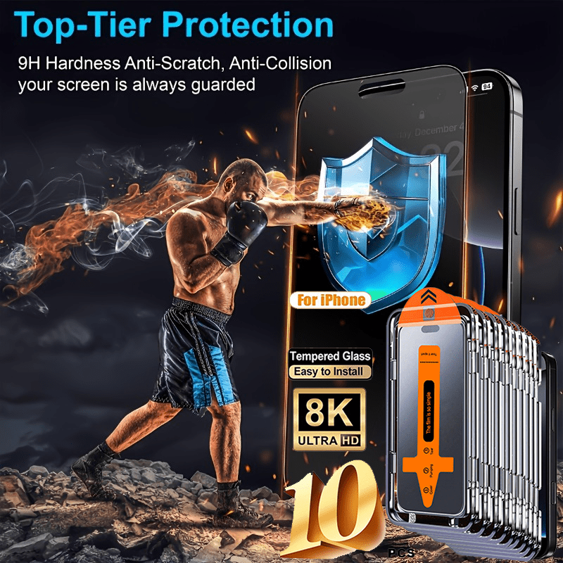 E-shop 10 Stück HD gehärtetes Glas Display-Schutzfolie kompatibel mit iPhone 17 Pro Max / 17 Pro / 17/16/15/14/13/12/11/16e/16 Pro Max/16 Pro/16 Plus ,