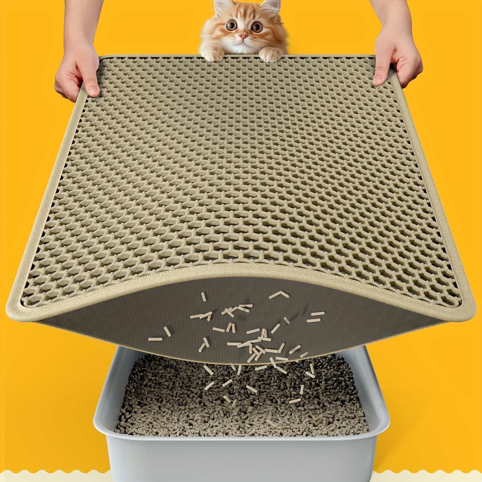 oversized cat litter mat with honeycomb double layer capture system washable   in   sizes to control odor stain resistant compatible with all cats and types of cat litter thickness 1 2cm Product details 4