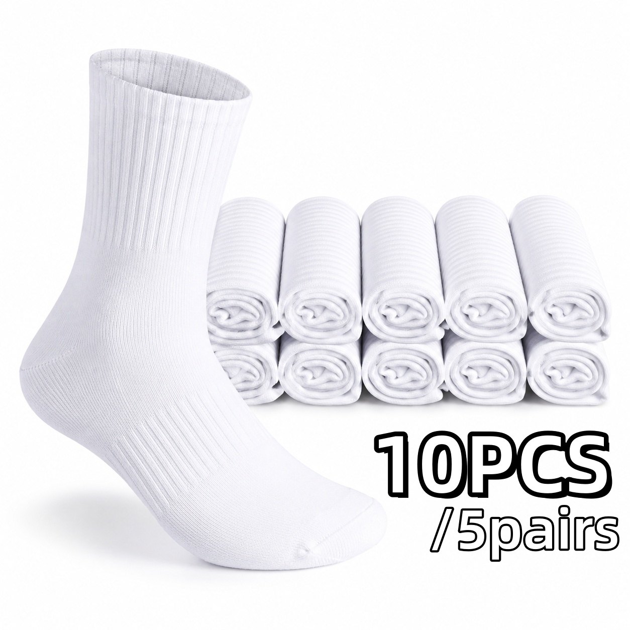 TEMU 20pcs (10 Pairs) / 10pcs (5 Pairs) / 6pcs (3 Pairs) Unisex Mid-calf Socks (ankle Style) - Versatile White Socks For Casual, Business, And Sports