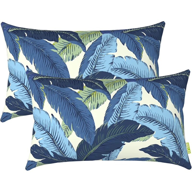 item picture 2pcs outdoor lumbar pillows fluffy decorative garden lumbar cushions for home patio   sofa use swaying palms blue