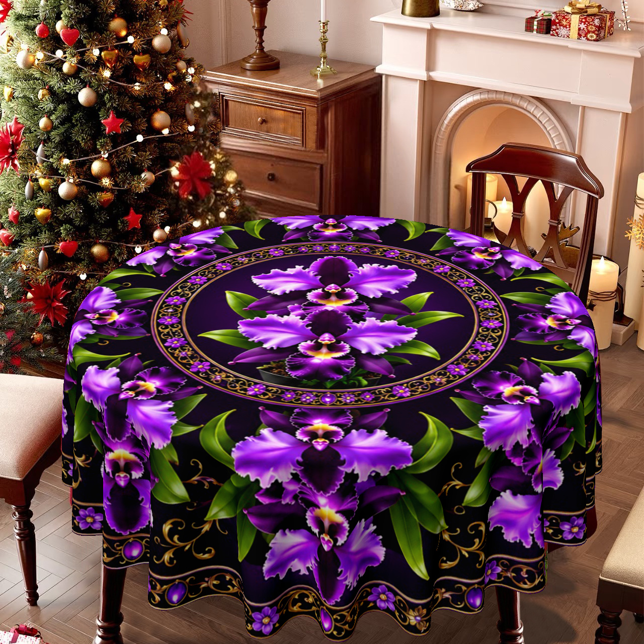 TEMU 1pc Tablecloth, Orchid - Themed Spring Festival Style, Elegant Floral Printed Tablecloth For , Dining Room & Living Room, Versatile Tableware
