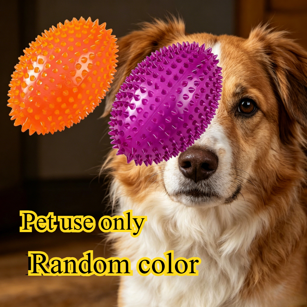 TEMU 2pcs 4.5inch Random Color Squeaky Football Dog Toys - Durable Rubber Chew Toys For Small To Medium Breeds - Texture For Dental Health &