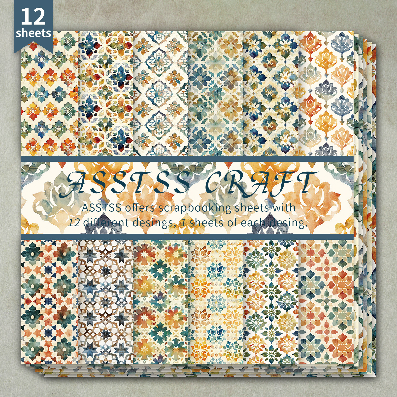 TEMU 12-sheet Asstss 6*6-inch Scrapbooking Paper Pad, Watercolor Exotic Pattern Style Backing Paper Supplies, Heavyweight Cardstock For Journaling,