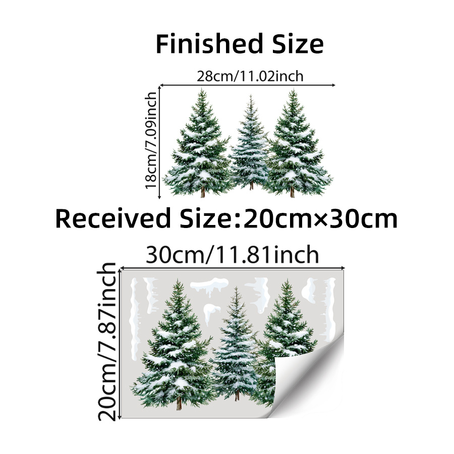 TEMU 1 autocollant de Noël pour fenêtre, autocollants d'hiver pour fenêtre en verre avec arbres de pin et de glace, décorations de Noël réutilisables
