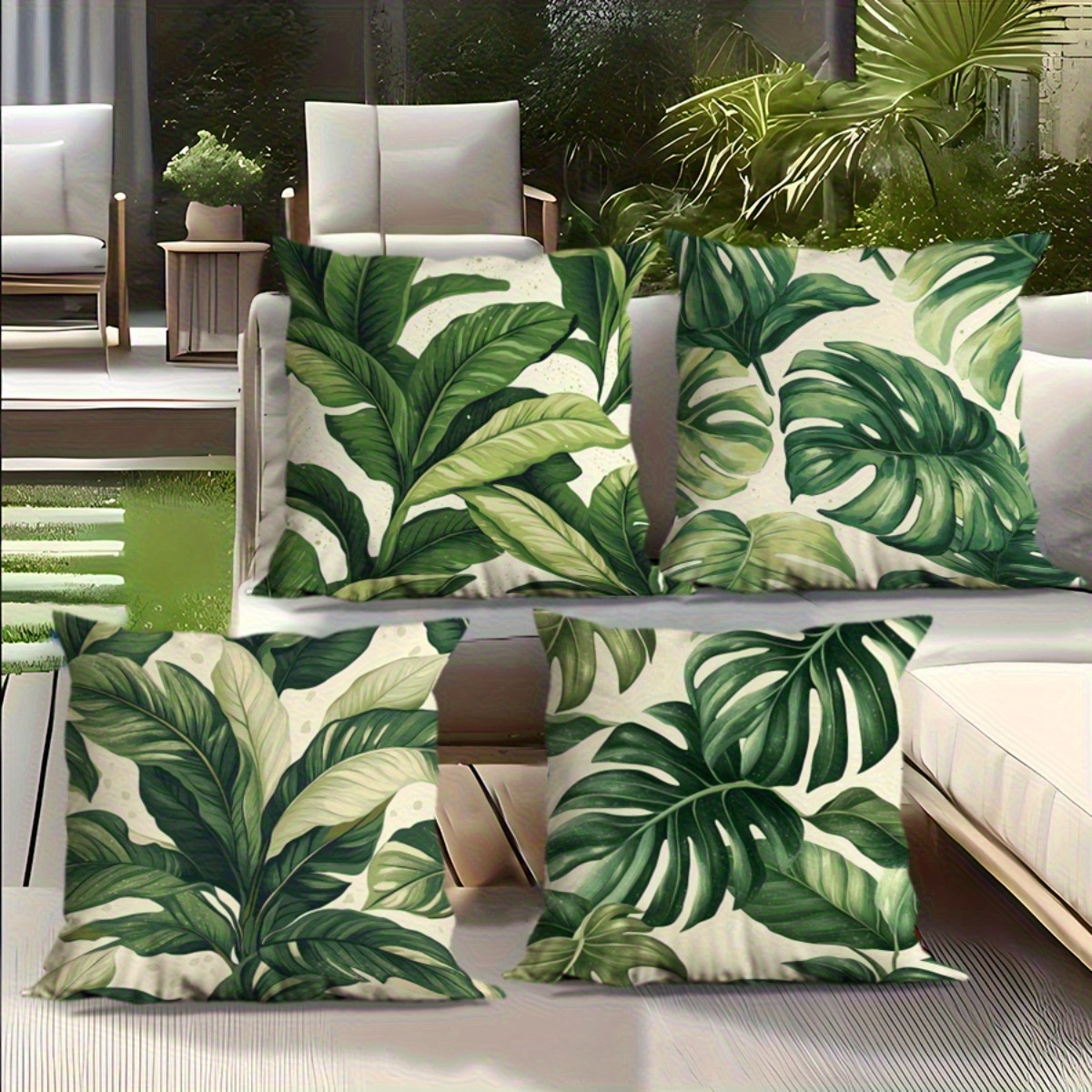 TEMU 4pcs Tropical Style, Green Leaf Pattern Printed Pillowcase, Soft And Comfortable Cushion Cover, Zipper Closure, Very Suitable For Living Room