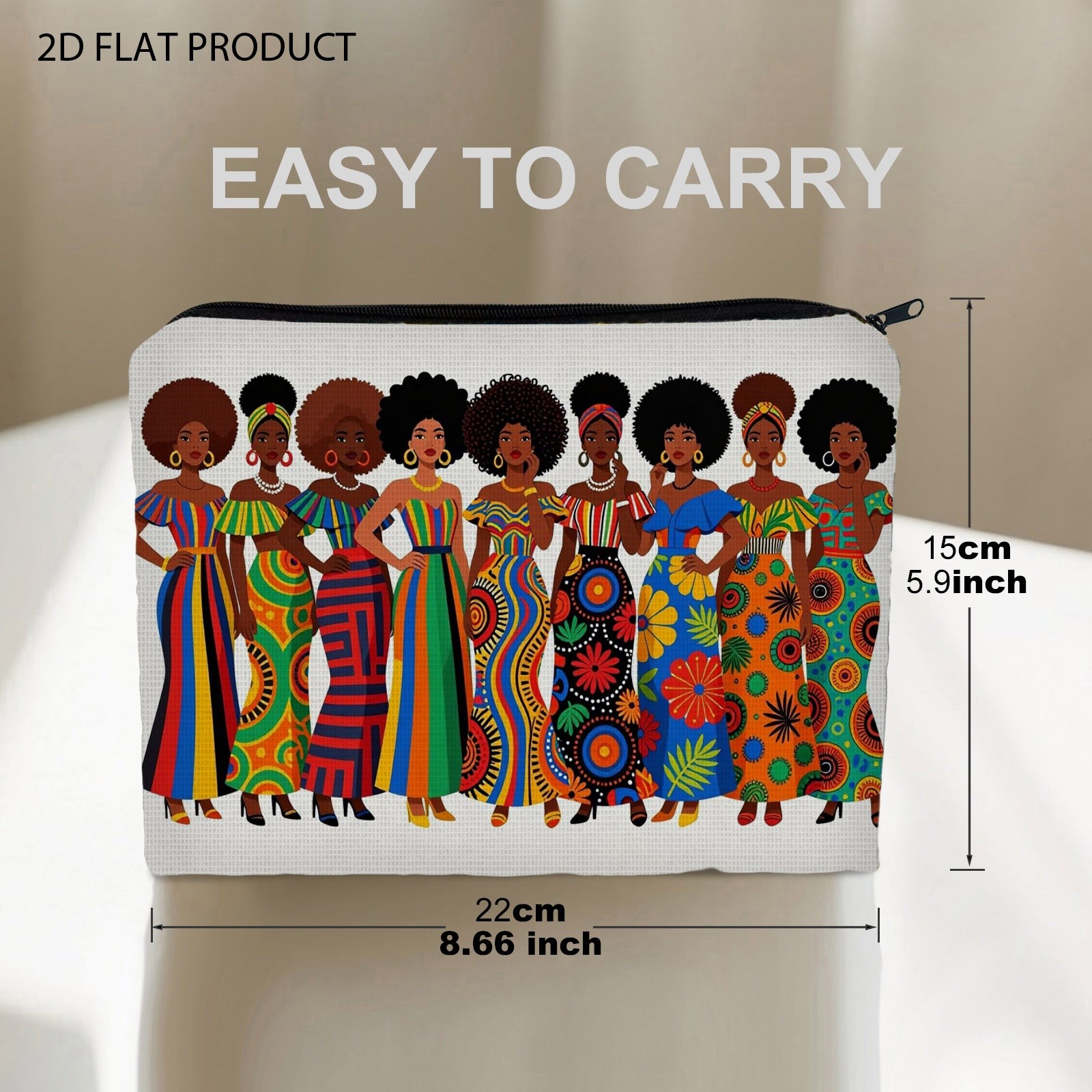 TEMU Trousse de Cosmétique à imprimé africain vibrant, pochette cosmétique en polyester avec floraux géométriques double face, 5.9In X 8.66In