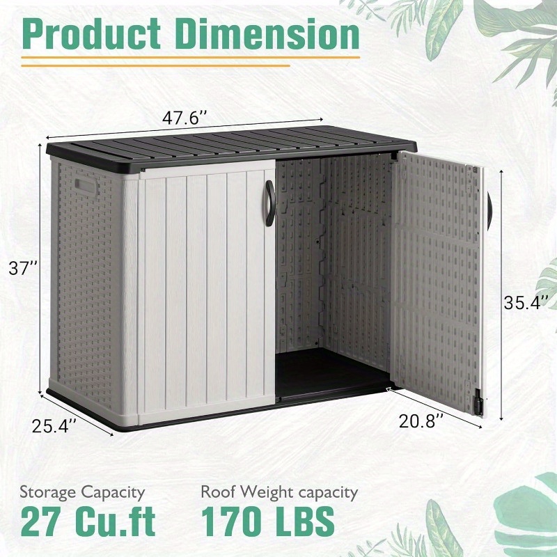Large 27 Cu, ft Outdoor Horizontal Storage Shed - Heavy-Duty Resin Construction, Weatherproof Garden Shed with Ventilation Slots, Easy Assembly, for Backyard, Patio, Lawn, or Commercial Use - Ideal for Tools, Lawn Equipment, Seasonal Decor - White, Backyard Organization, Slatted Side Design, Durable Construction, Patio Organization, Sturdy Build, DIY Enthusiasts