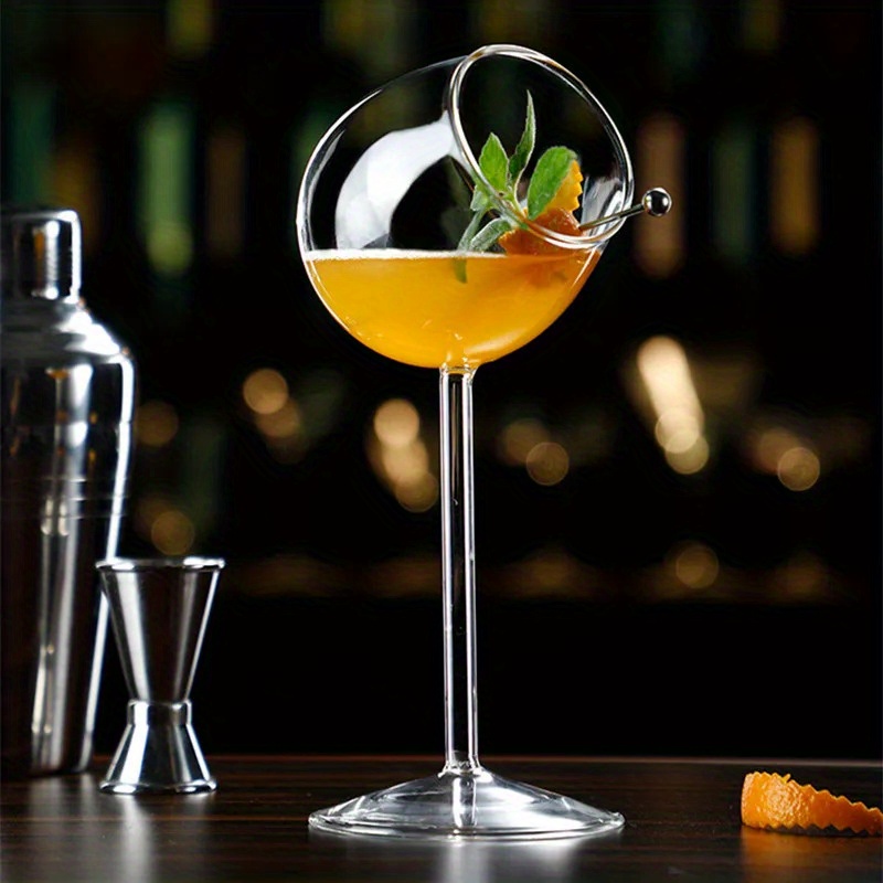 Elegant Slanted Mouth Cocktail Glass - with Narrow Opening, Prevents Dilution - Clear Martini Cup for Wedding, Party, Home Bar - Insulating Reusable Drinking Glassware - Ideal Gift for Mixologists & Hosts
