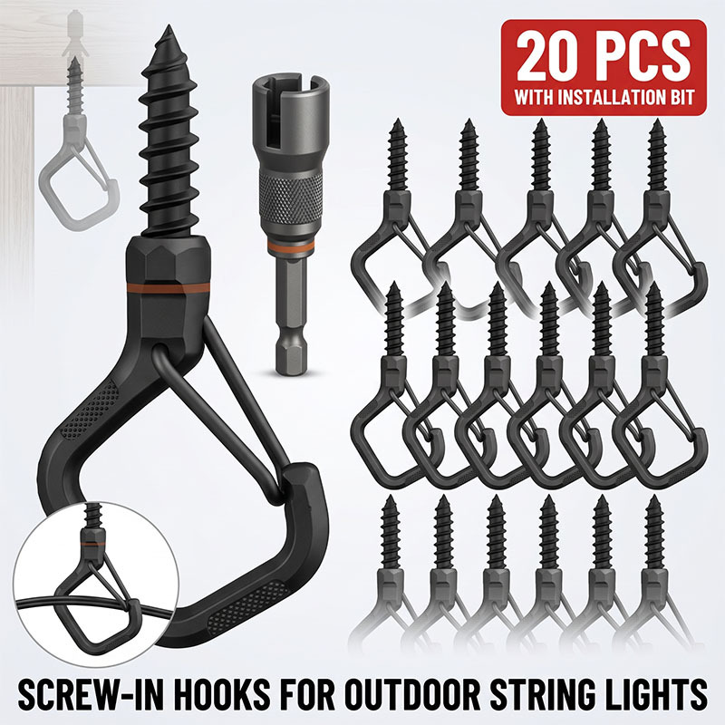 TEMU 20-pack Heavy Duty Ceiling Hooks With Safety Lock - Rustproof Black Iron, For Outdoor String Lights, Plant Baskets, Wind Chimes, Bird Feeders,