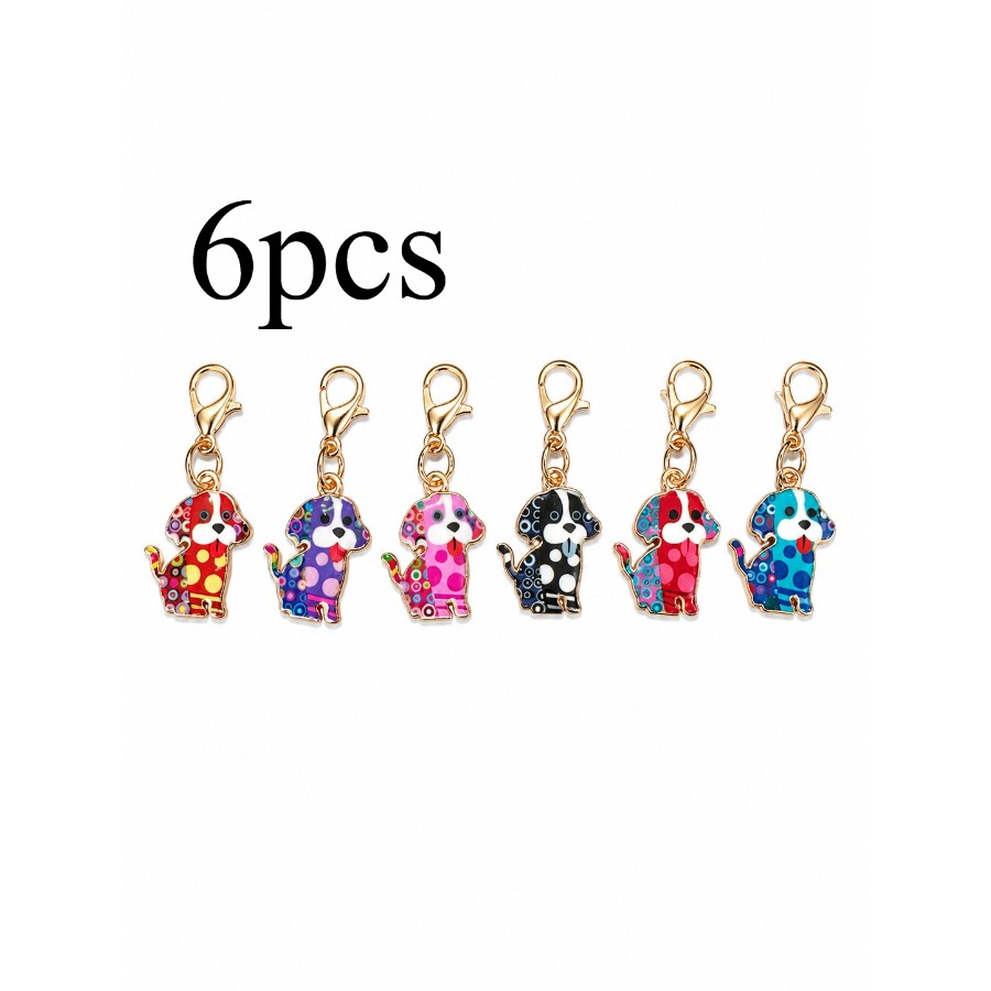 TEMU Lot de 6 porte-clés colorés à avec chiot en , pendentif de chien de compagnie de dessin avec fermoir , breloque décorative pour sac à dos et