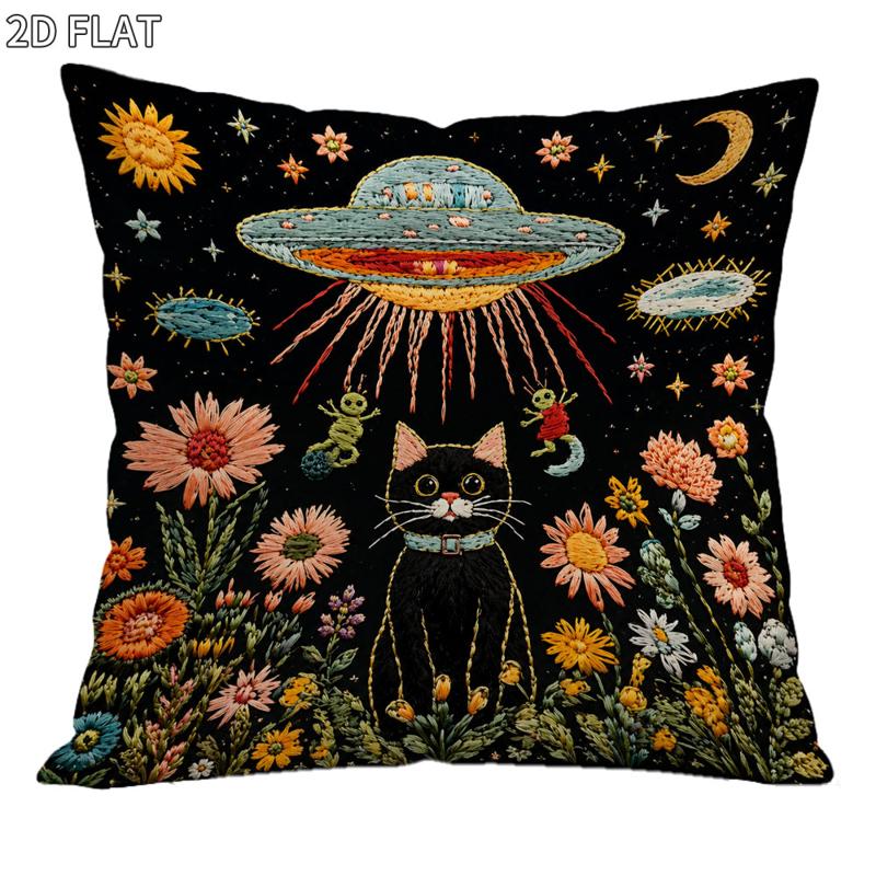 TEMU Housse de coussin brodée 2D fantaisiste, 1pc 18X18In, et motif d' floral coloré d', Broderie et , pour la décoration de chambre à coucher et de
