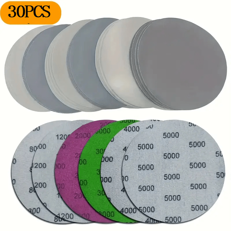E-shop 30/90-teiliges Polierscheiben-Set, 125 mm groß, für trockene nasse Anwendung geeignet, mit Körnungen 800, 1200, 2000, 3000, 4000 5000. Diese