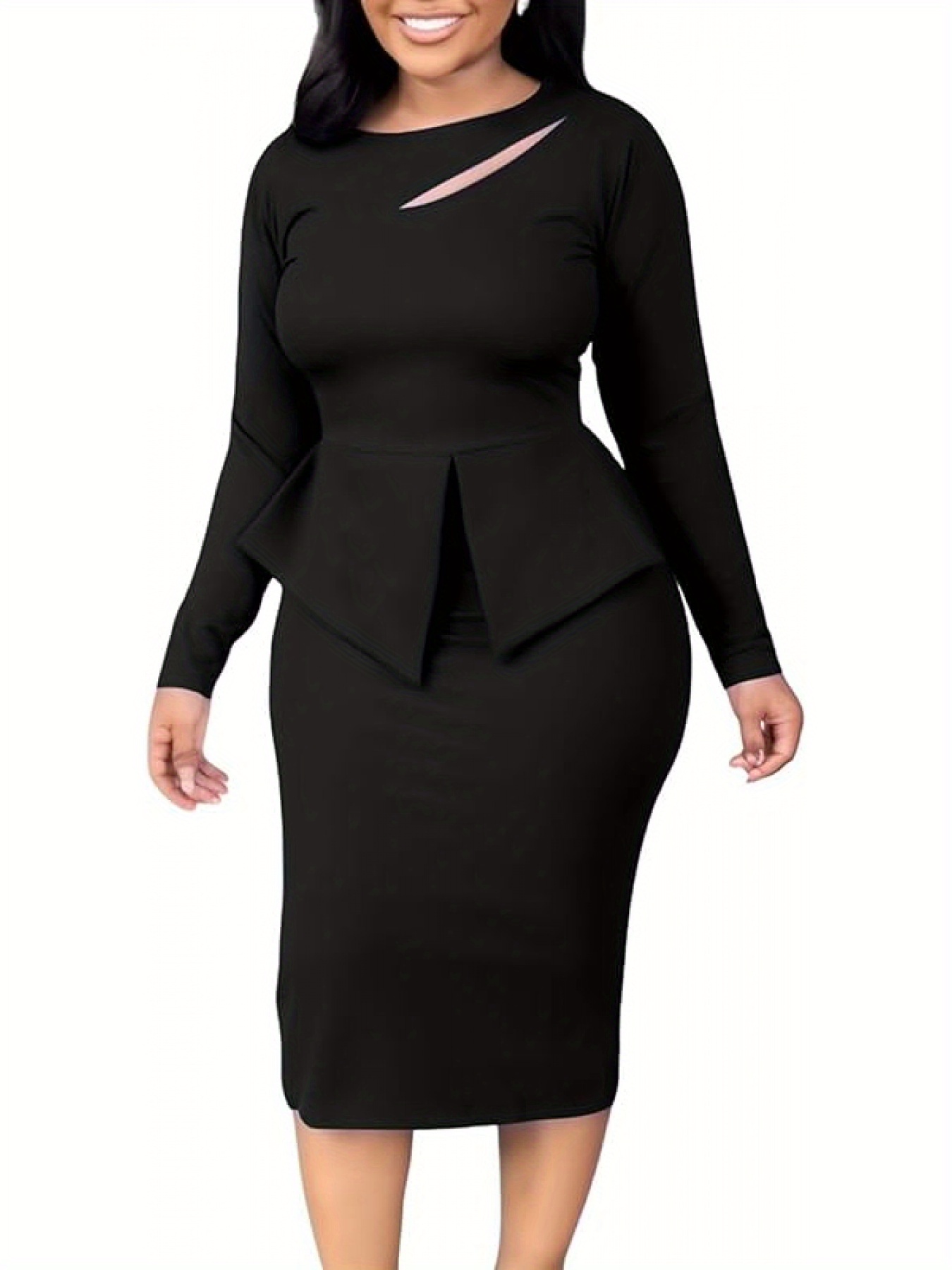 Women Skirt Suits 2pcs Set for Business Work Formal Church Outfits with  Long Sleeve Peplum Top