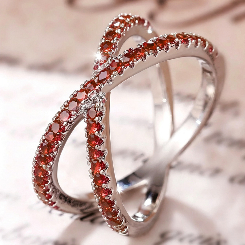 Luxury Full Paved Blue CZ X Ring for Women