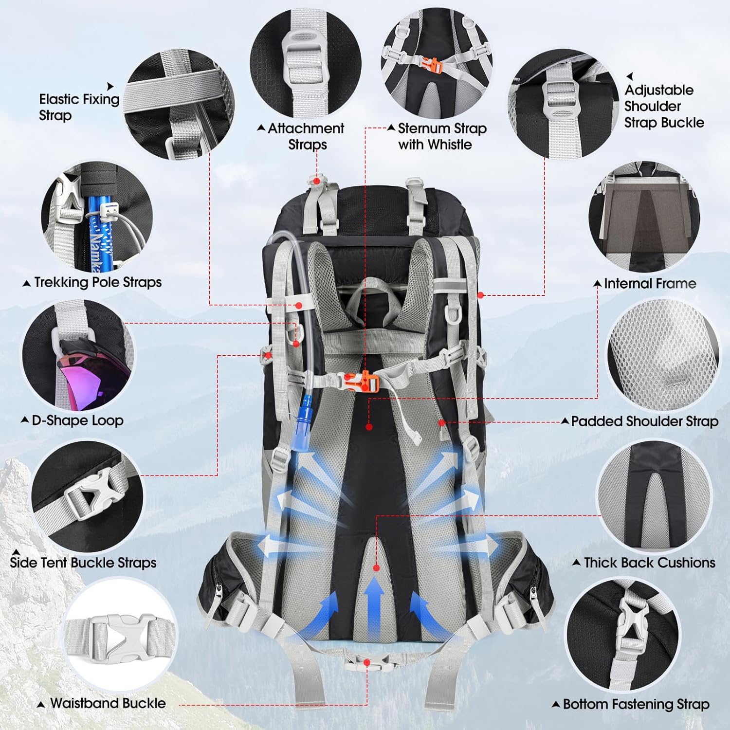 IGOLUMON 60L Hiking Backpack, Large Camping Rucksack for Men & Women
